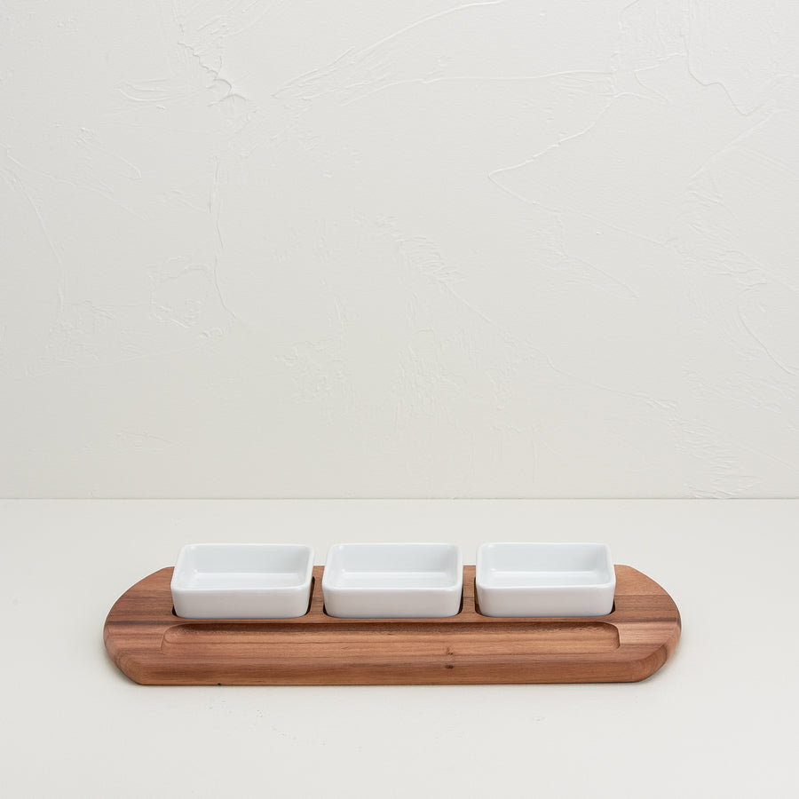 Serving Board with Ceramic Dishes