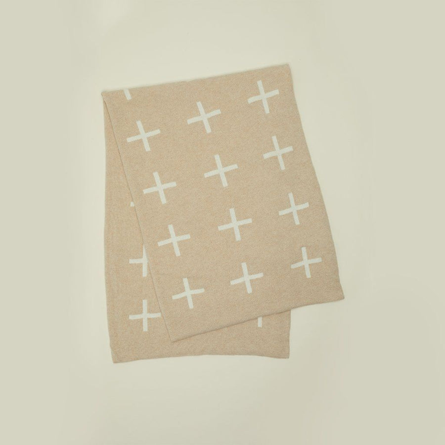 Knit Cross Throw - Flax/Ivory